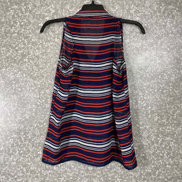 Thyme & Honey Blue Striped Sleeveless Button Up Shirt - Size Small - Semi Sheer - Picture 6 of 6